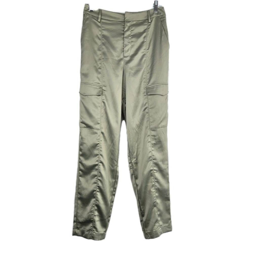 House of Harlow 1960 Womens Satin Cargo Pants Straight Leg Size 4 Green Stretch
